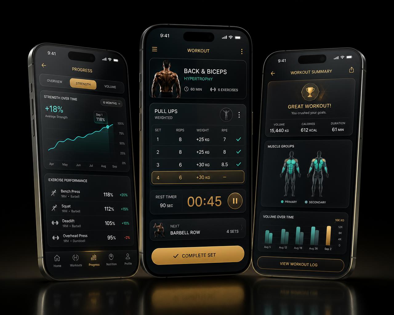 Pro Physique Gold web app showing today's session and progress